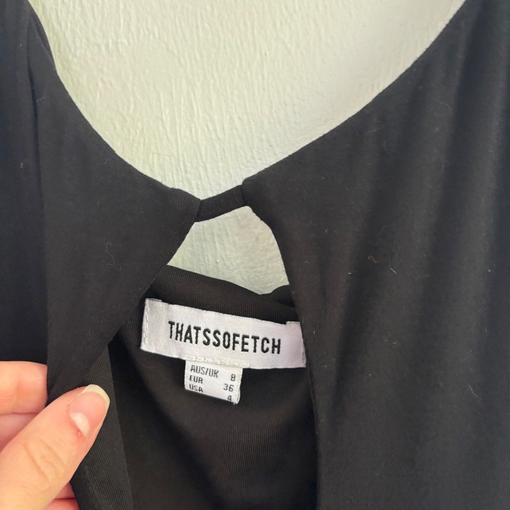 THATSSOFETCH Black Bodycon Maxi Dress US 4 AUS 8 Keyhole Cutout Spaghetti Strap - Picture 4 of 14